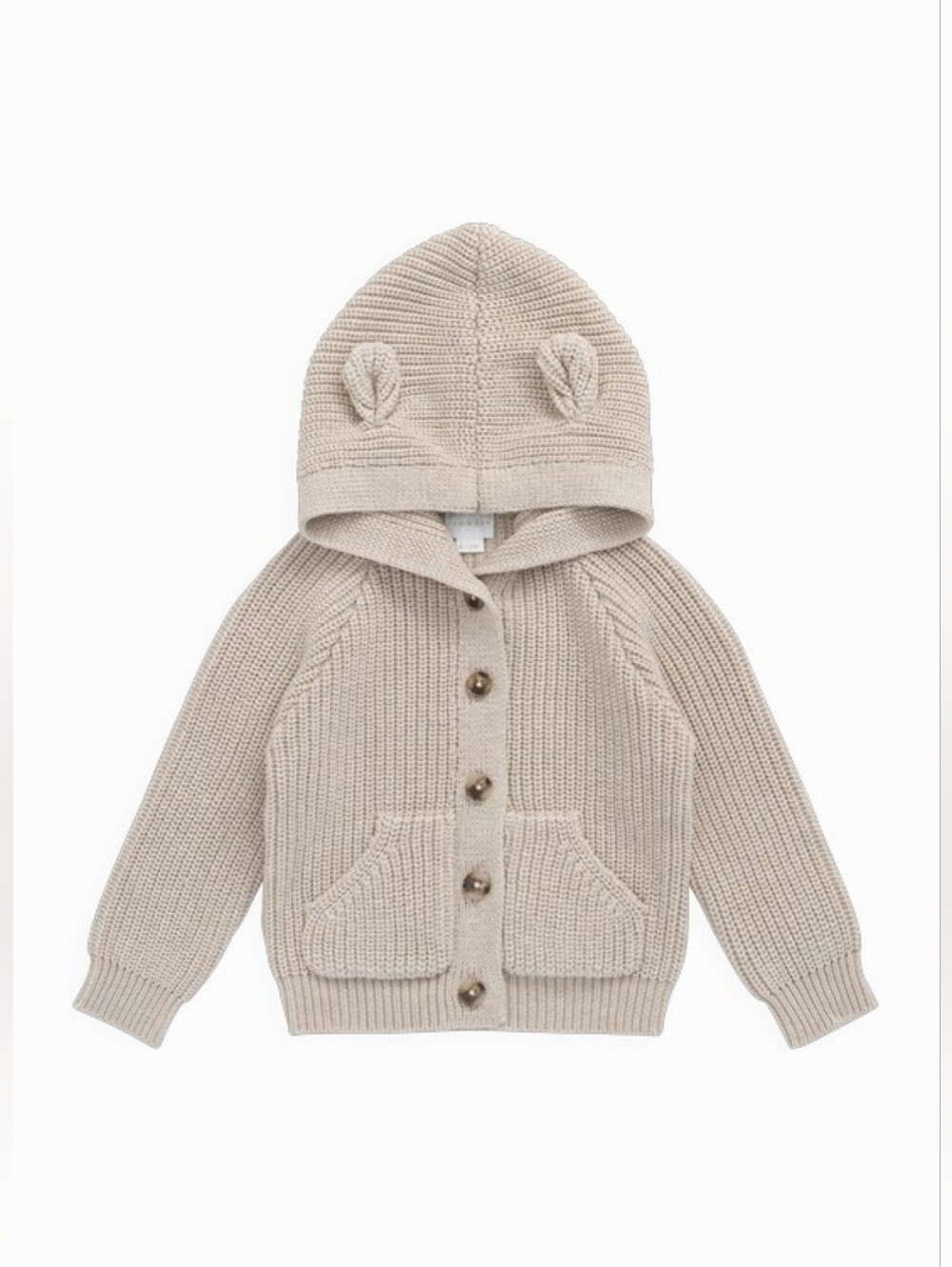 NWT 5Y Jamie Kay Bear Cardigan Oat Beige Cotton Knit Hoodie Hooded Sweater Ears